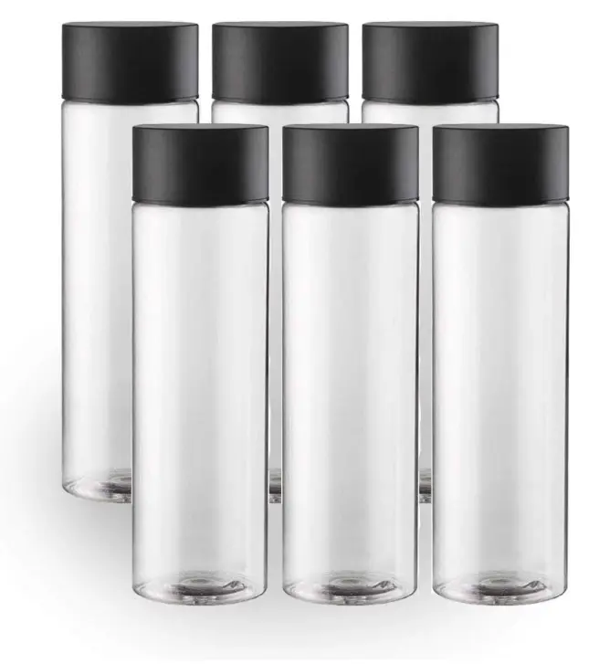 6-Pack Bulk Empty Plastic Juice Or Water Bottles with Caps Reusable 400ml Durable Smoothie [Bottle]s with Black Lids Great Calming great for [Sensory] Crafts
