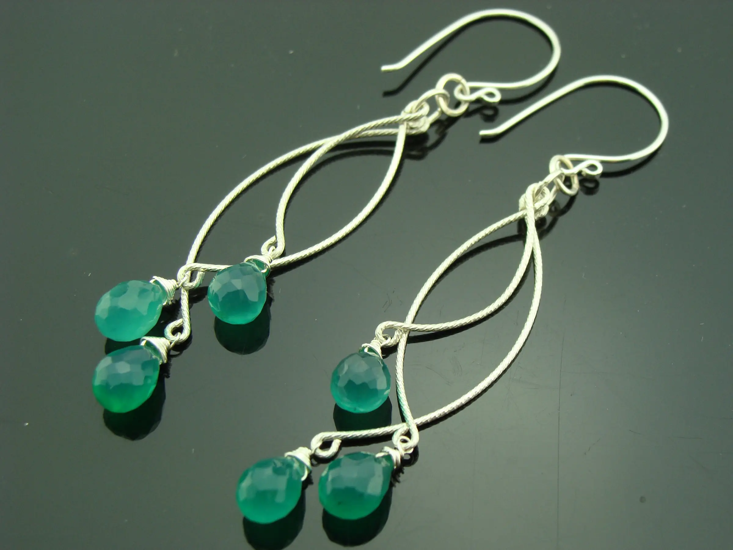 Green Onyx Chandelier Earrings · Long Dangles · 925 Sterling Silver · Gemstone Jewelry · Statement Earrings · Handmade Gift for Her