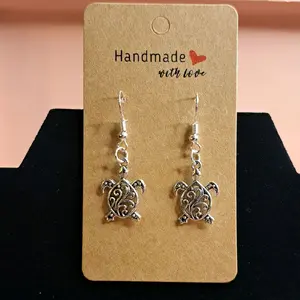 Handmade with Love Turtle Earrings - Silver Tone Dangle Earrings for Women & Girls - Unique Gift Idea for Turtle Lovers