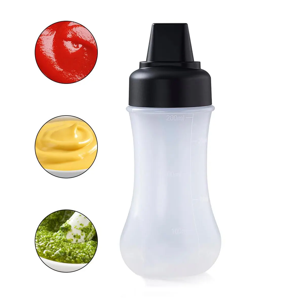 Squeeze Sauce Bottle – 5-Hole Flower Tip Condiment Dispenser, Leak-Proof Transparent PE Bottle, Even Flow Control No Waste, Reusable Ketchup BBQ Honey Dressing Container, Kitchen Pantry Must-Have