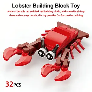 Cute Lobster Building Blocks Toy, Interlocking Building Block, Mini Sea Animal Bricks Set for Kids & Adults, Easy to Build, Perfect for Ocean Lovers, Desk Decor Gift