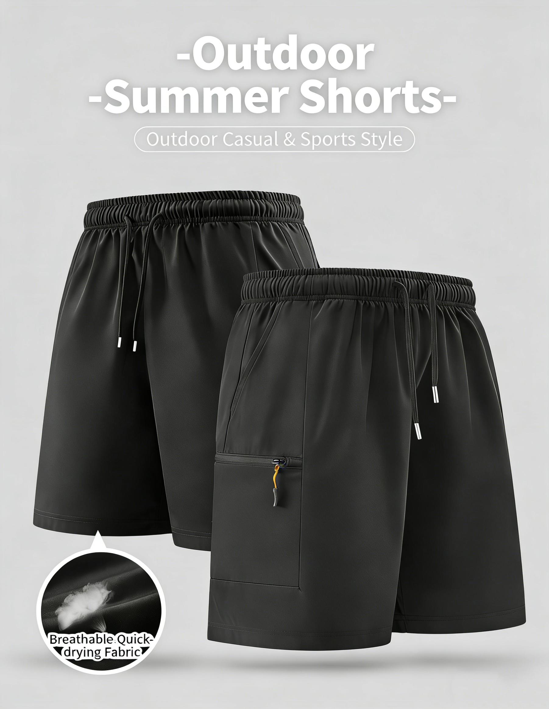 Men’s athletic shorts—comfortable, soft, warm, breathable casual mid-length shorts available in multiple colors, featuring zippered pockets and a drawstring design, made from slightly stretchy fabric, suitable for summer outdoor sports and fitness activit