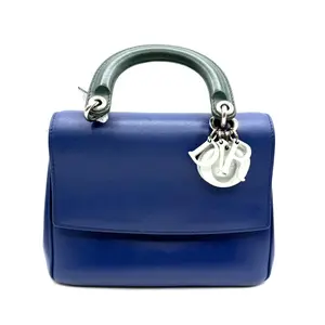 Pre-owned Dior Leather Tote Bags Blue Small Be Flap Top Handle Bag.
