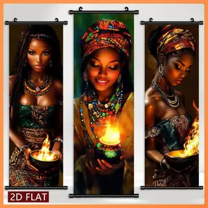2D Flat, 2D/FLAT 3-piece African dance themed scroll poster set, exotic art decorative mural, vibrant and cheerful wall hanging - waterproof and odorless high-definition cartoon printing, suitable for living room, bedroom, bathroom and indoor and outdoor