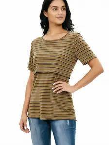Women's Short Sleeve Nursing Maternity Top, Pure Color Casual Fit Maternity Home & Outdoors Wear, Comfortable Breastfeeding Shirt for Moms