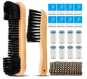19 Pcs Billiards Pool Table Rail Brush Cleaning Kit Pool Table Brush Set with Cue Chalk Cubes Cloth Slip on Cue Tip for Wooden Kit of Billiard Accessories