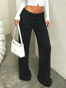 Women's Striped Print Pants, Womenswear Street Fashion Casual Fitted Comfy Trousers for Daily Outdoor Wear, Ladies Bottoms for All Seasons