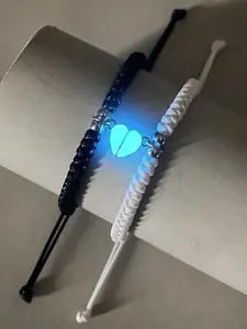 Night Glow Heart Shape Accessories Couple Bracelets, Simple Fashion Handwoven Valentine's Day Gift, 2 Piece Set Jewelry