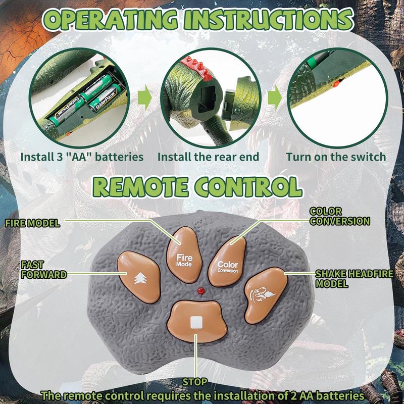 Remote Control T-Rex Dinosaur Toy for Kids RC Dino with Lights, Mist Spray & Realistic Sounds Perfect Gift for Boys