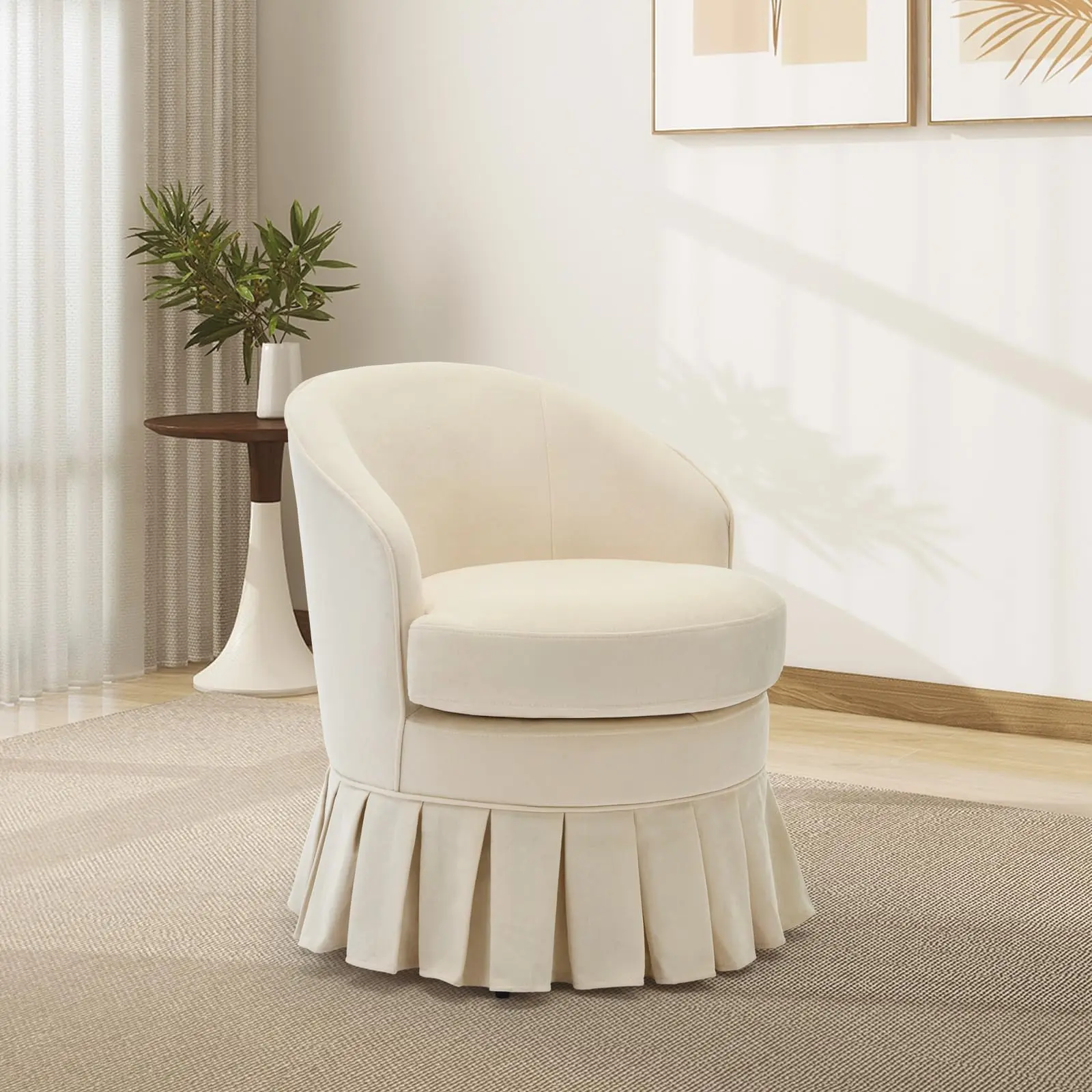 Garvee Vanity Stool, Upholstered Tall Back Arm Chair w/Side Pockets, Wood Legs Comfortable Dressing Piano Bench Chair for Vanity for Makeup Room, Bathroom