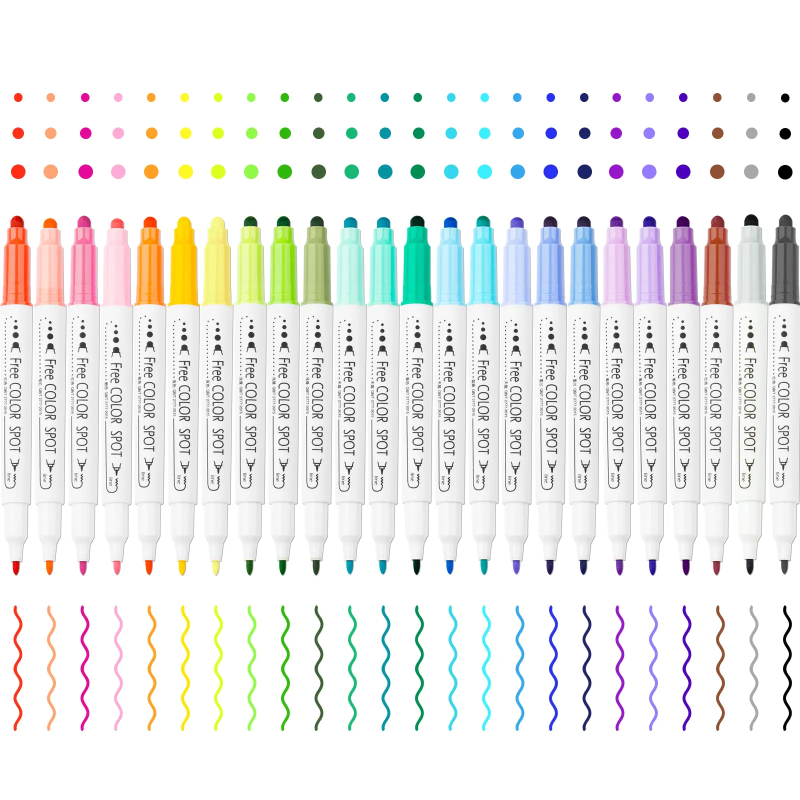NiArt Dual Tip DOT Marker Pens - 24 Vibrant Colors with Fine Fiber and Round DOT Tips for Art, Coloring, Journaling, Hand Lettering, Sketching, Anime, Illustrating, Technical Drawing and More