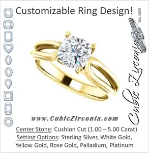 Cubic Zirconia Engagement Ring- The Piper (Customizable Cushion Cut Solitaire with Flared Split-band)