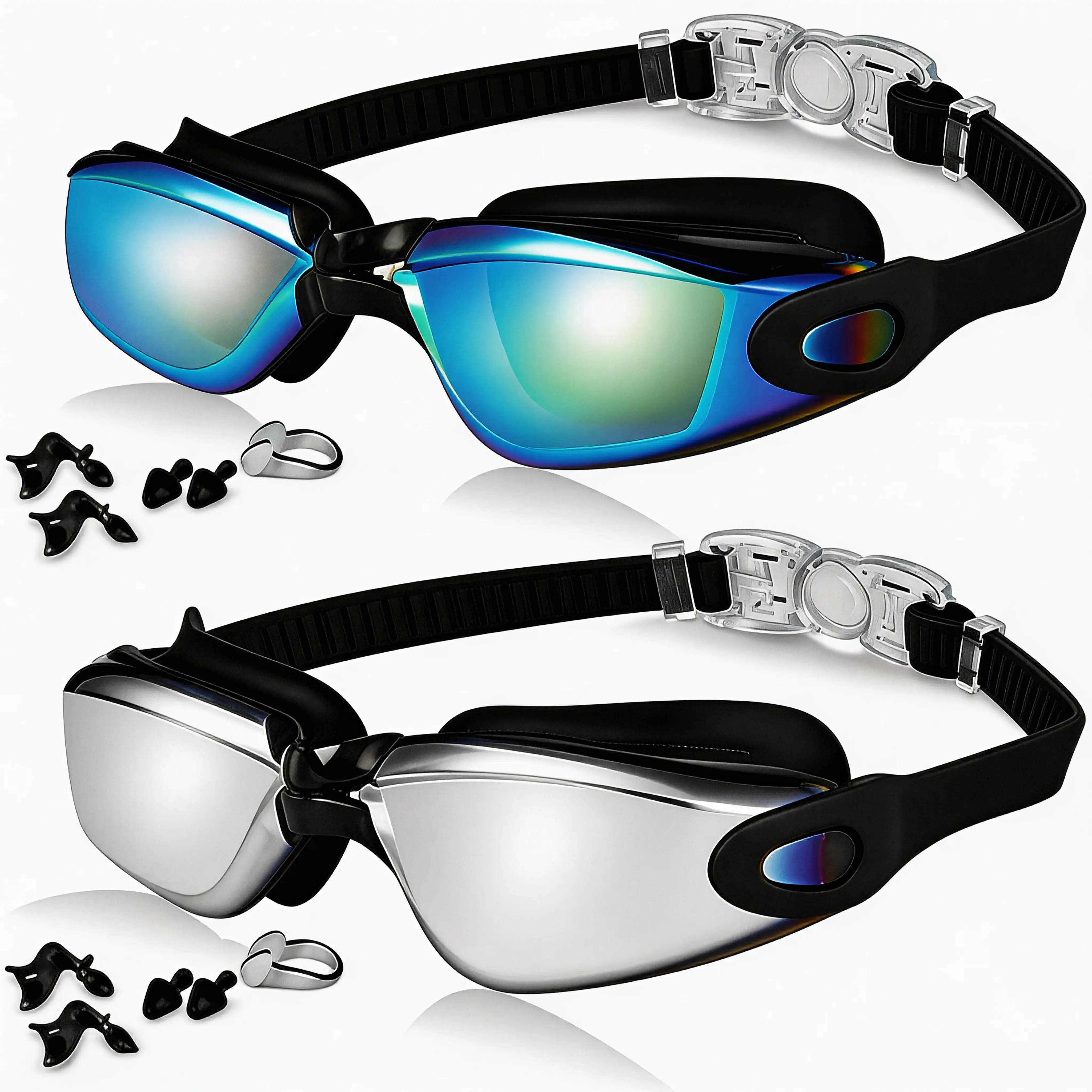 Swimming Goggles, Adult Large Frame HD Wide-Angle Anti-Fog UV Protection No-Leak Swim Eyewear Comfortable Fit