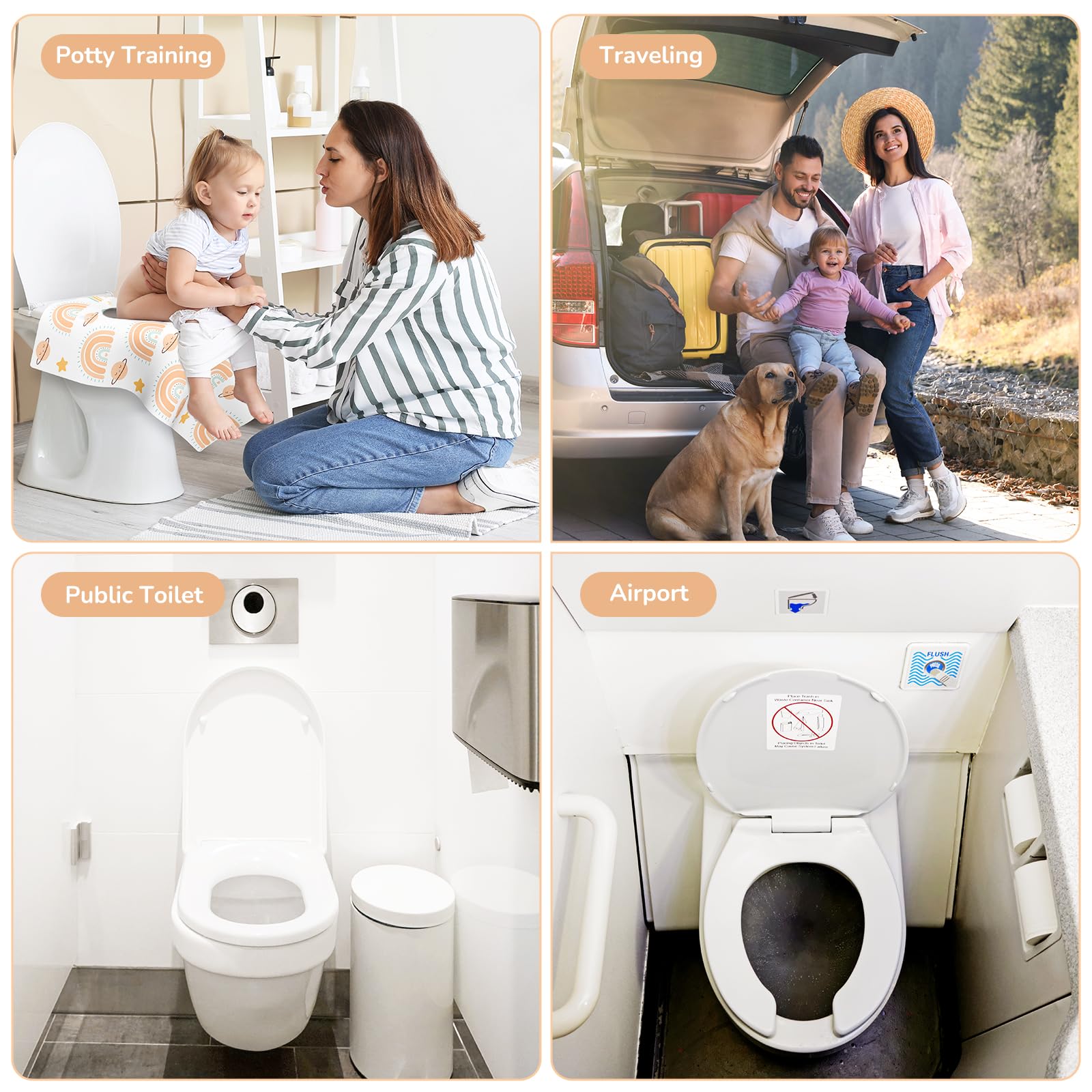 30 Pack Rainbow Toilet Seat Covers Disposable Extra Large 24x25 inches Waterproof Potty Training for Kids Adults Travel Public Restroom No Slip Adhesive Strips