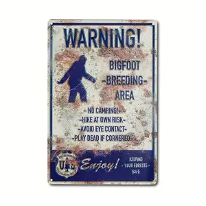1 count Bigfoot Breeding Area Metal Retro Plaque Warning Sign Metal Tin Sign Vintage Poster Bar Hunting Lodge Living Room Kitchen Bathroom Home Art Wall Decor Plaque Gift 8x12 Inch