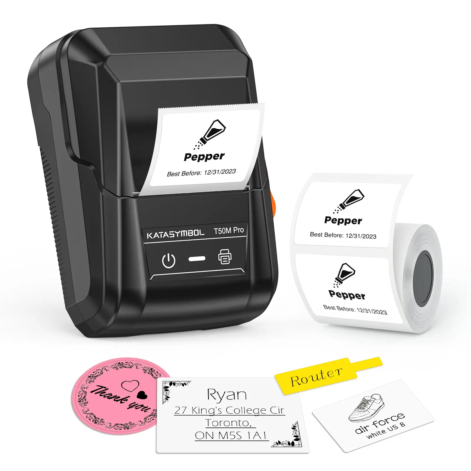 SUPVAN T50M Pro Bluetooth Inkless Printer Label Maker Machine with Wide Waterproof Tape, Versatile App (40 Fonts, 450+ Icons) for Home, Office Organization, Black, Printer Portable, Printing