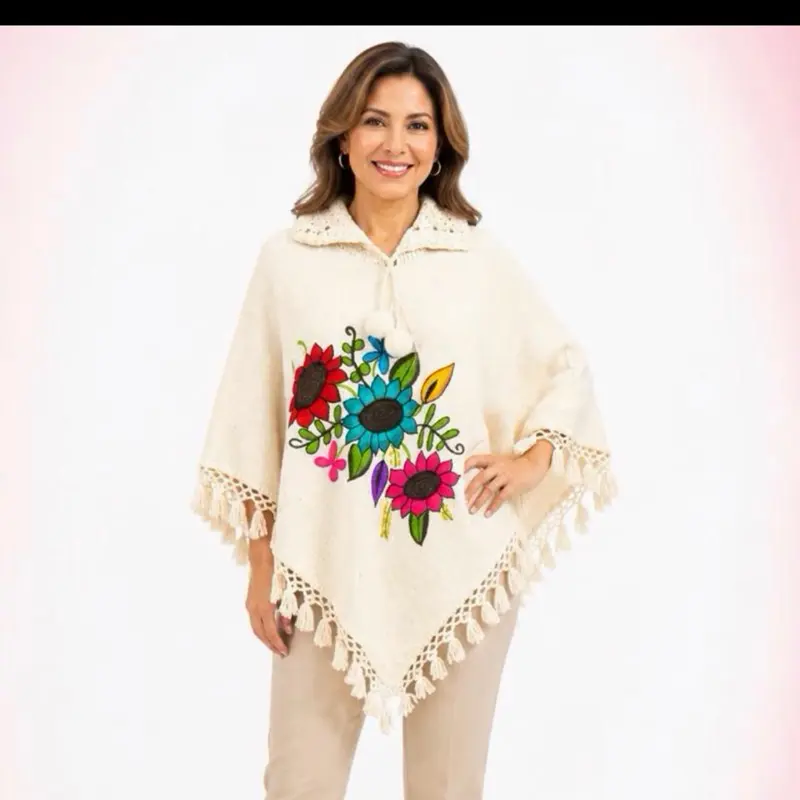 Mañanita rombo $45 - one size fits all - Hand Embroidered in Mexico, Vibrant Mexican Floral Design, Comfortable & Colorful, One-of-a-Kind Artisanal clothing - poncho artesanal mexicano