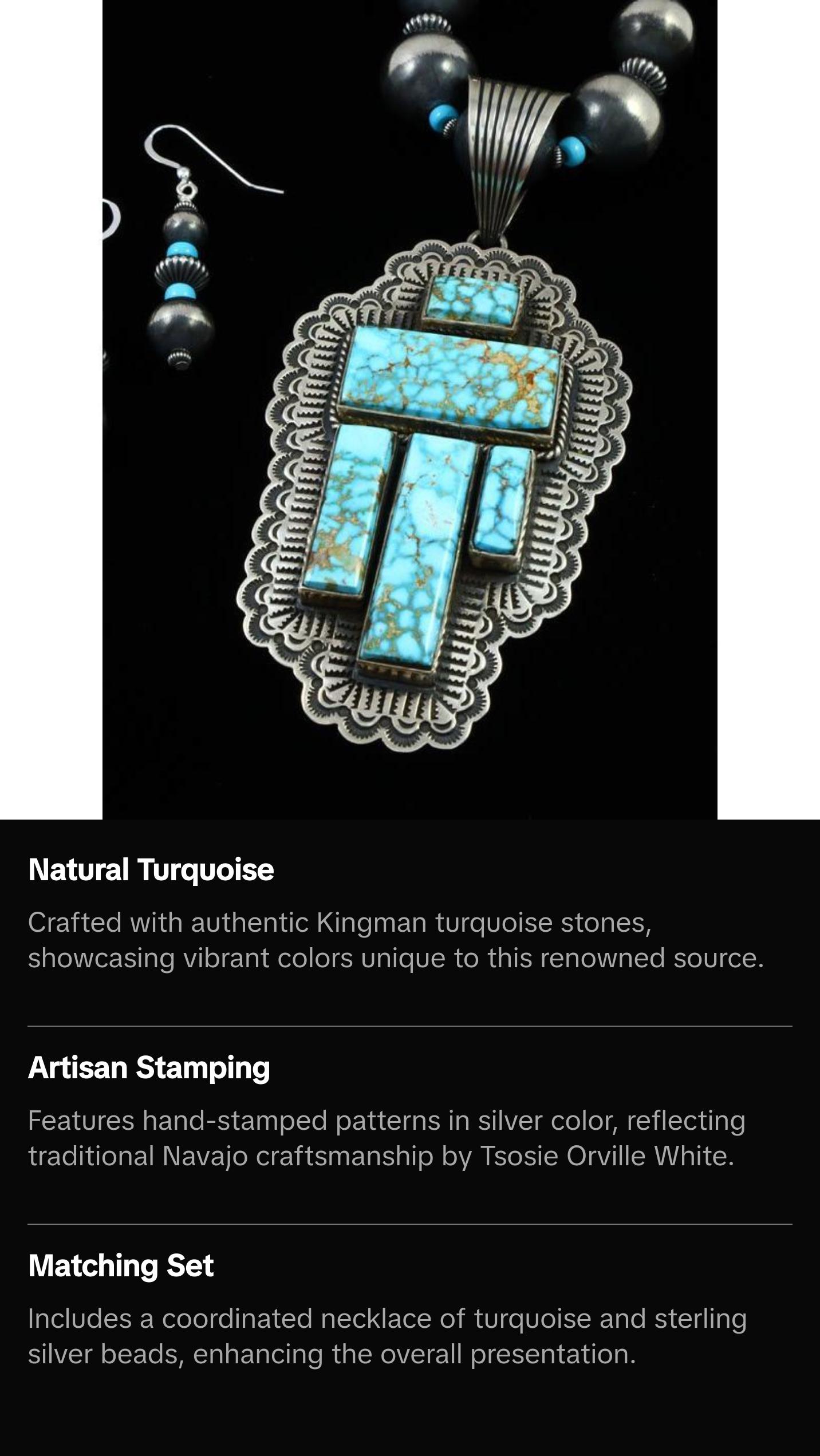 Native American Kingman Turquoise Necklace and Earrings Set