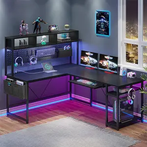 Sikaic L Shaped Reversible Gaming Desk with Power Outlets Keyboard Tray
