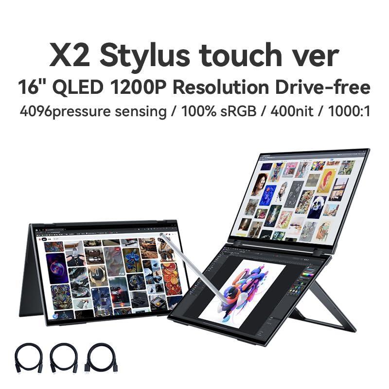 Ehomewei extra Dual Stacked Monitor 16"*2 Laptop Expansion Screens 2560 * 1600 * 2 60Hz 100DCI-P3 HDR for Windows MacOS X2 Pro