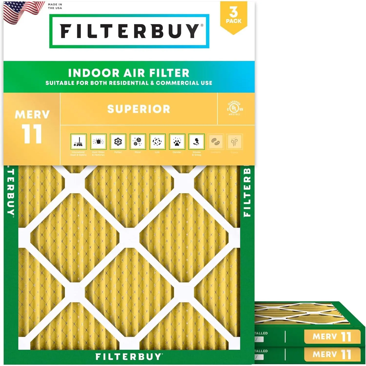 Filterbuy 14x18x1 In Air Filter (3-Pack), Pleated MERV 11 Allergen Defense for HVAC AC Furnace, Actual Size 13.5x17.5x0.75 In, 13.5X17.5"