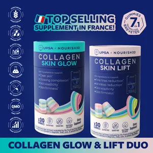 UPSA Gummies Collagen Skin Glow & Lift Duo - Vegetarian Collagen Gummies with Ovoderm for Clear, Glowing & Smoother & Lifted-Looking Skin, Science Backed, Sugar-free