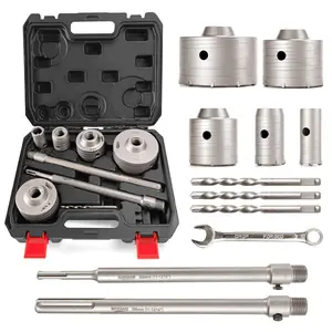 Blorvex Concrete Hole Saw, Masonry Hole Saw Kit (30mm 40mm 65mm 80mm 100mm) with Max Shank & SDS Plus Concrete Brick Diamond Carbide Hole Saw Set for Concrete Brick Cement Stone Wall Drilling