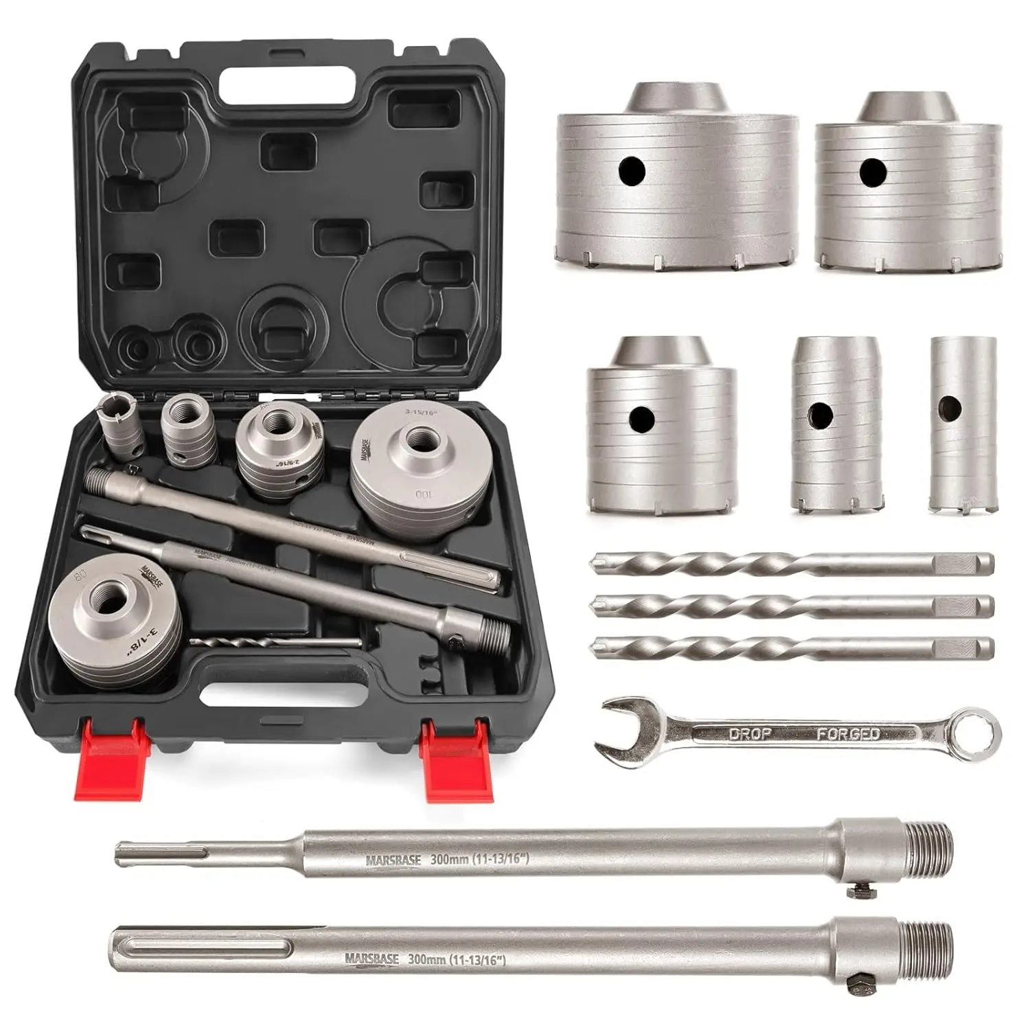 Concrete Hole Saw, Masonry Hole Saw Kit (30mm 40mm 65mm 80mm 100mm) with Max Shank & SDS Plus Concrete Brick Diamond Carbide Hole Saw Set for Concrete