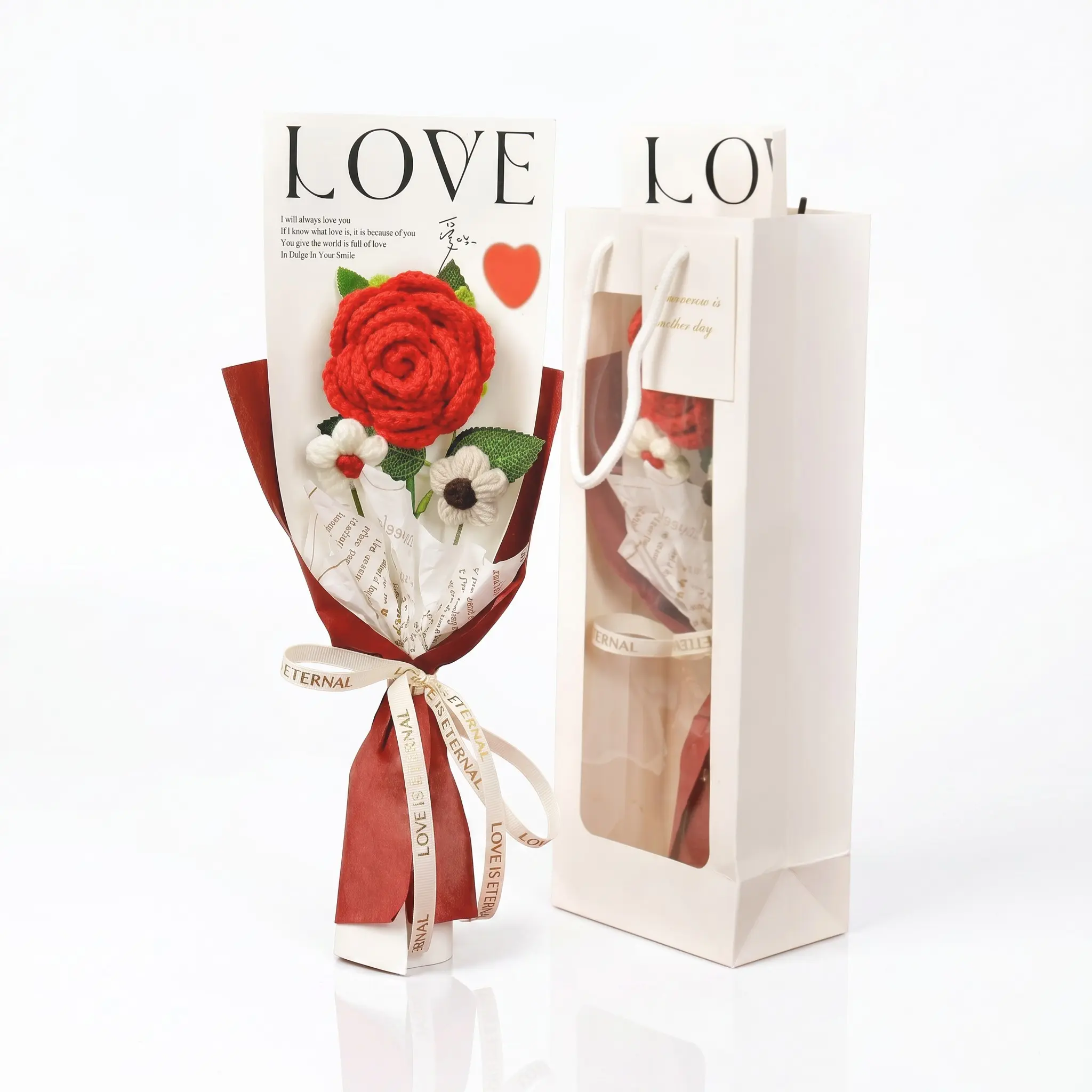Crochet Rose and Daisy Bouquet Romantic Gift for Girlfriend Perfect for Valentine’s Day Mother’s Day Anniversaries and Meaningful Love Moments Diy Artificial Rose Yarn