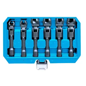 6PCS Long Flex Head Crows Foot Line Wrench Set, 3/8" Drive Injector Fuel Line Sockets Wrench Set, Crowfoot Flare Nut Socket Wrench Metric 12 14 16 17 18 19 mm, Flexible Wrench