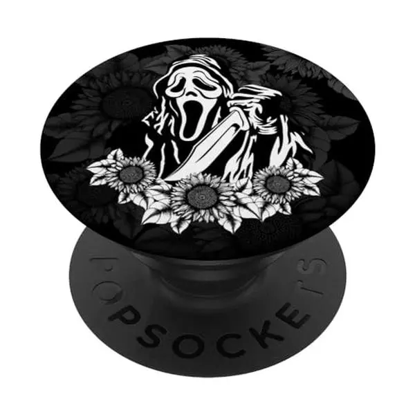 Horror with Sunflowers Scary Movies Lovers Halloween PopSockets Adhesive PopGrip