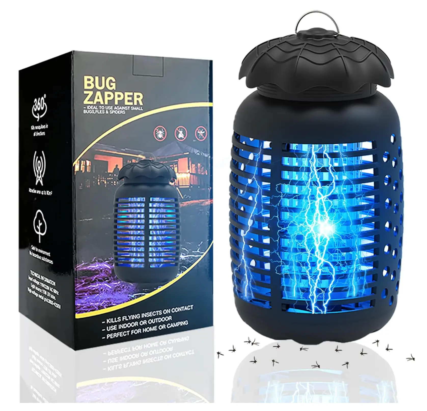 Bug Zapper Outdoor Electric Mosquito Zapper with 15W Bulb, 100-120V, Instant Killing Grid, Ideal for Indoor Use, Patio, Garden, Backyard, Home