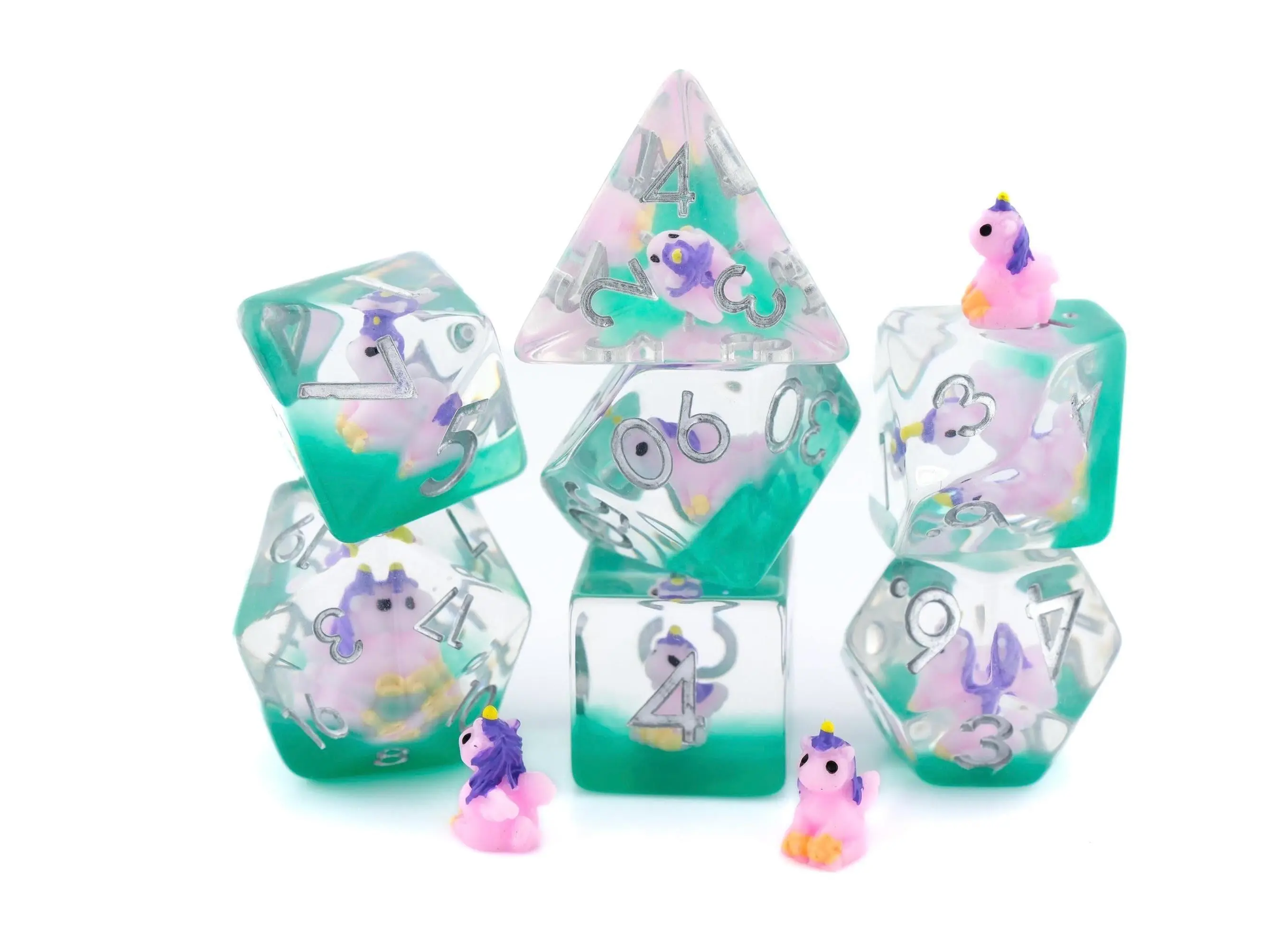 Unicorn Resin Polyhedral DnD Dice Set - 7-Piece Mythical Creature Design for Dungeons and Dragons, Tabletop RPG Games, Polyhedral Dice Set