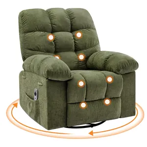 Garvee Oversized Swivel Rocker Recliner Chair for Adult, 360° Swivel Rock Recliner with Massage&Heating, Extra Wide Manual Recliners, Upholstery Overstuffed Soft Rocking Sofa Chair,Green