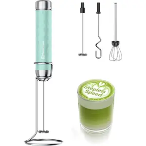 Rechargeable Milk Frother with Stepless Speed Control, LunaFro 2.0 Frother Handheld Electric Wand with 3 Whisks,Drink Mixer for Lattes, Cappuccino, Matcha, , Eggs