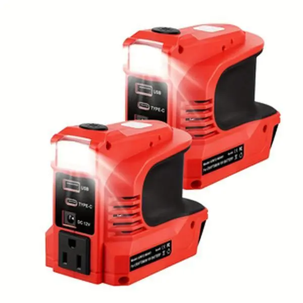 180W Portable Power Inverter Compatible with Milwaukee 18V Power Tools, DC 18V to AC 110V-120V Converter with AC Outlet, USB Ports, Lightweight Battery Adapter for Jobsite, Camping