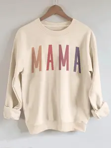 Women's Letter Print Drop Shoulder Fitted Sweatshirt, Casual Long Sleeve Round Neck Pullover for Fall, Ladies Clothes for Everyday Wear