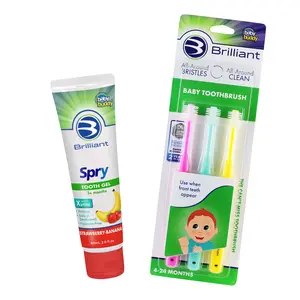 Brilliant New Brusher Bundle with Brilliant Baby Toothbrush 3 Pack and Spry Tooth Gel with Xylitol, Strawberry Banana