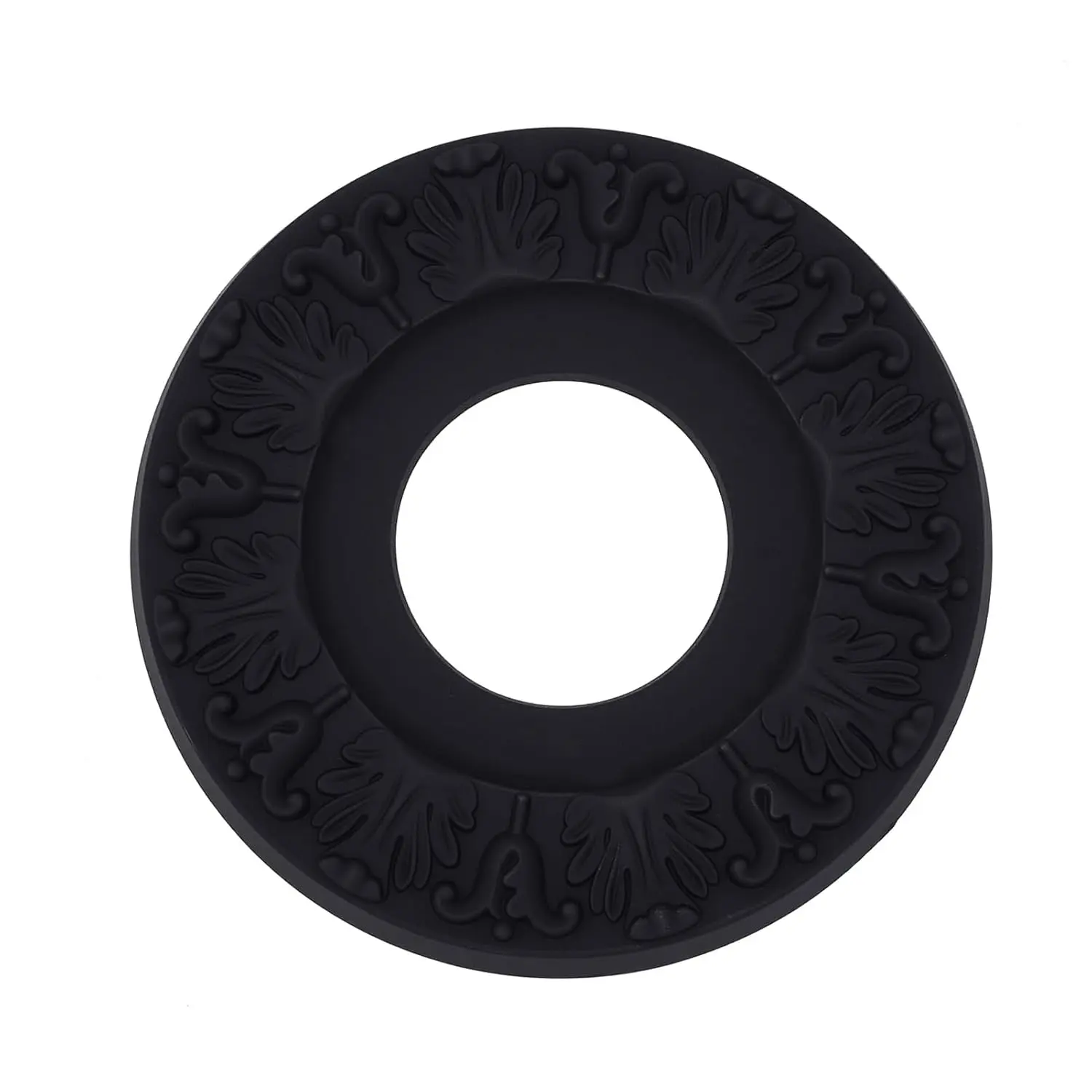 PU Ceiling Medallion 10 Inch OD x 4 Inch ID, Black Lighting Ceiling Cover Plate Ceiling Fan Medallion, Vintage Carved Flower PU Ceiling Medallion