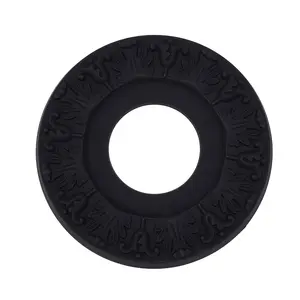 PU Ceiling Medallion 10 Inch OD x 4 Inch ID, Black Lighting Ceiling Cover Plate Ceiling Fan Medallion, Vintage Carved Flower PU Ceiling Medallion