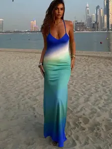 Women's Satin Smooth Gradient Fishtail Sleeveless Dress, Beachwear Summer, Elegant & Stylish Design, Perfect for Casual Occasions, Womenswear, Elegance