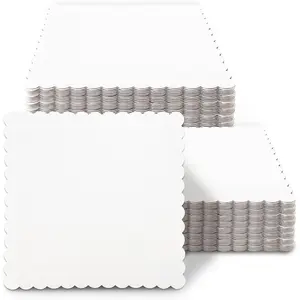 qiqee White 10 Inch Wave Cake Boards 15-Packs Squares Base Food-Grade Cardboard Wave Cake Plate（Thinner But Stronger）