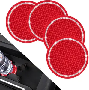 Car Coasters, 4 Pack Vehicle Bling Car Coaster, Universal Rhinestone Coaster for Cup Holders, Car Interior Accessories Silicone Car Coasters for Women(2.75'' Red, White Crystal Circle)
