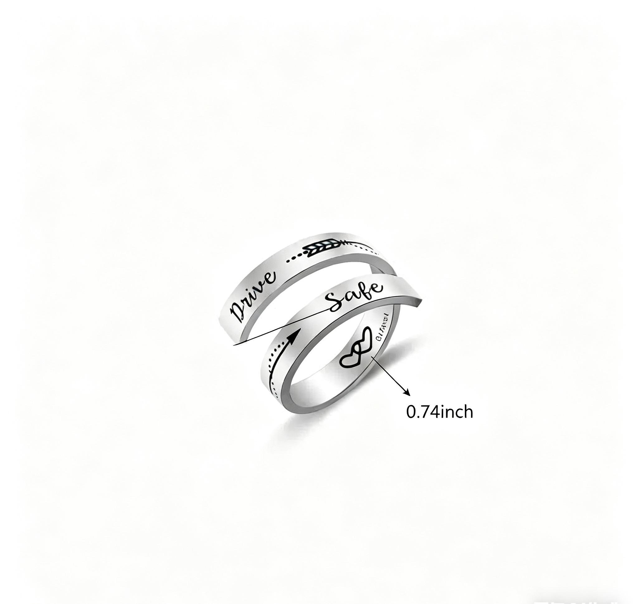 “Drive Safe”Stainless Steel Ring with Sentimental Message Card Couple Promise Ring Gift for Boyfriend Girlfriend Anniversary Birthday Jewelry,0.74 inch