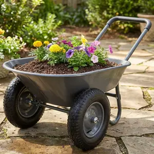 GAOMON Grey Wheelbarrow Garden Cart, Heavy Duty Home Utility, Dual-Wheel Home Garden Yard Utility Wheelbarrow Cart with Built-in Stand
