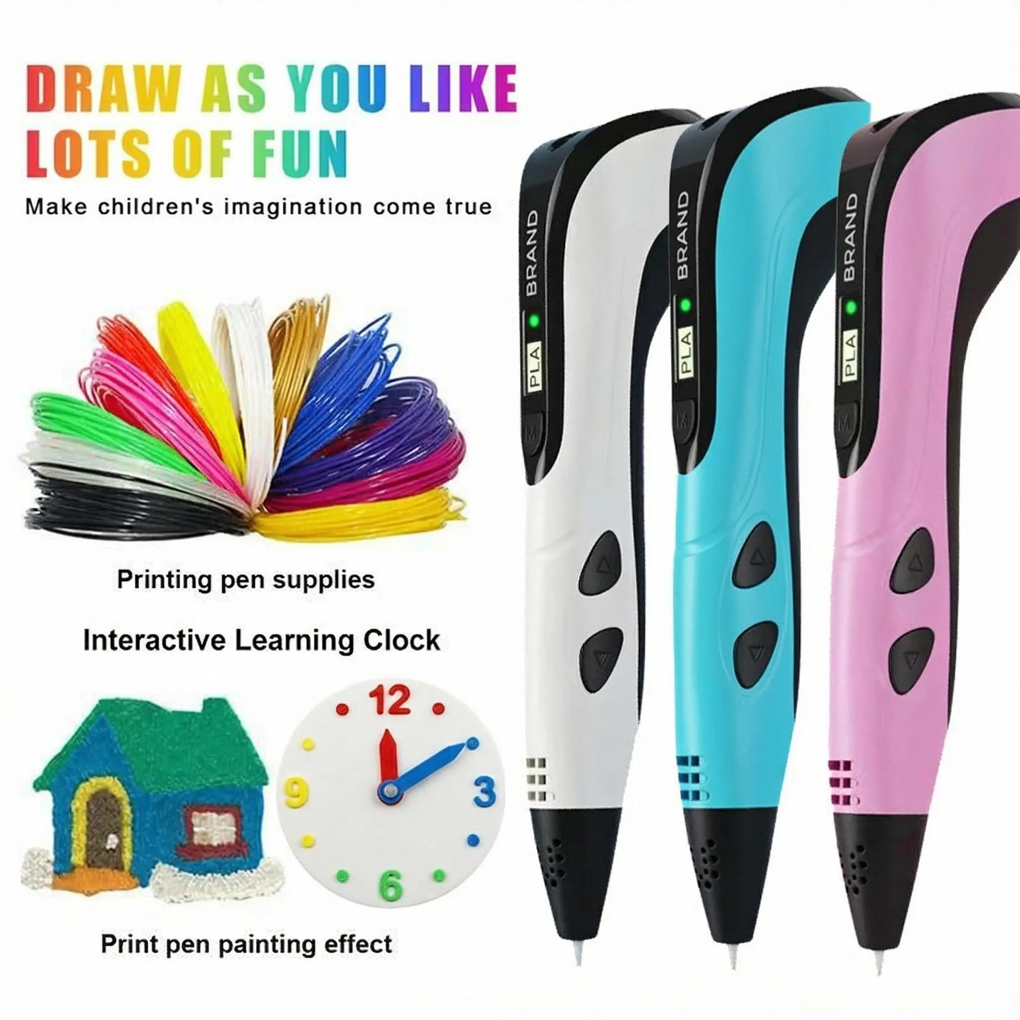 3D Printing Pen Set,   8-piece set  Includes 3D printing pen, Type-C charging cable, charging head, base, picture album and 36 meters of PLA consumable material. Creative DIY children's gift, New Year gift, birthday gift, DIY gift  Children's Toy