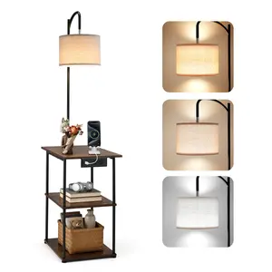 fathersdaygift VEVOR Floor Lamp with Table, Narrow 3-Tier End Table with Open Shelves 3 Color Temperature Lighting, Side Nightstand Bedside Desk with USB Type C AC Charging Port for Living Room, Bedroom, Dorm