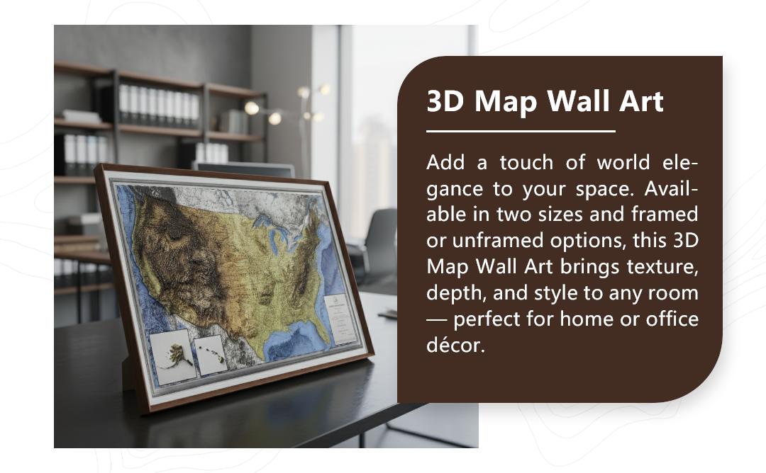 USA 3D Relief Map Wall Art