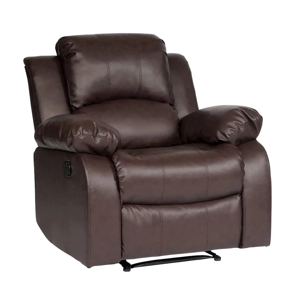 Brown PU Leather Traditional Recliner Chair - 36.5 Inches Deep, Adjustable Back, for Compact Living Spaces & Living Areas