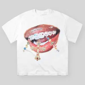 Diamond Teeth Cross Print T-Shirt, Grillz T-Shirt, Vintage T-Shirt, Y2k Graphic Tee, Y2k Clothing, Unisex Cotton Crewneck T-Shirt Menswear Womenswear Underwear Streetwear Top Summer    Tropical Casual Hoodie Tshirt